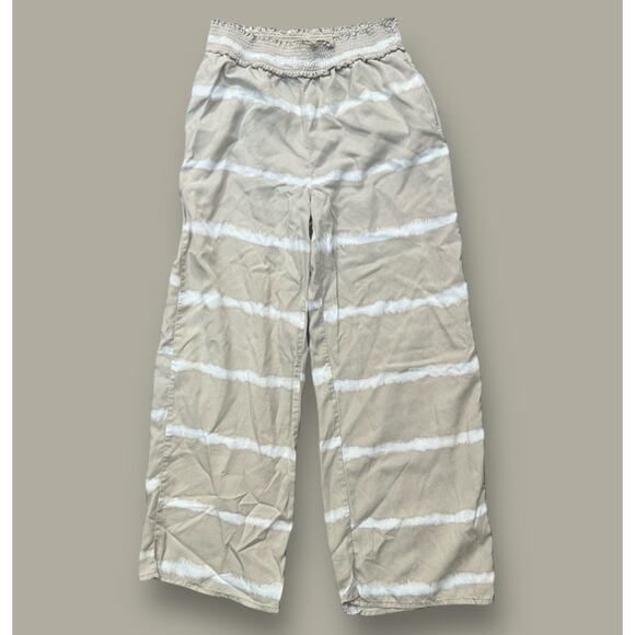 Beach Lunch Lounge Size Medium Tan White Tie Dye Pants Pockets Paper Bag Waist - Picture 1 of 9